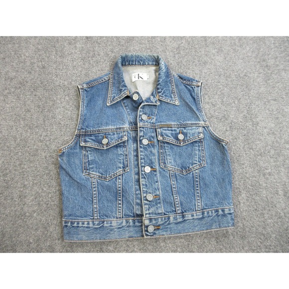 Vintage Calvin Klein Jeans Vest Womens Medium Denim Sleeveless Jacket USA 90s - Picture 1 of 16
